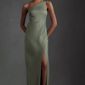 BHLDN’s Dylan Satin Charmeuse Maxi Dress in size 4 in the color Moss